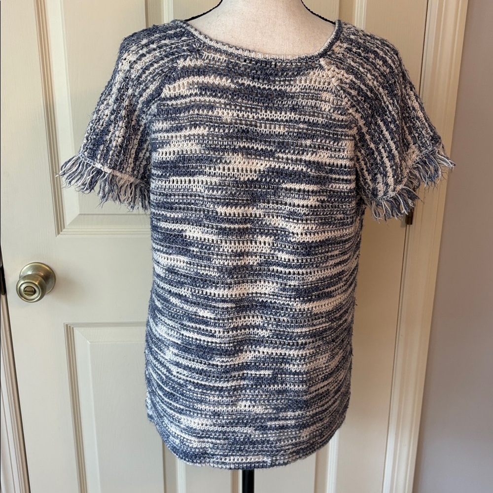 Massimo Dutti Crocheted Look Knit Fringe Tassel Short Sleeved Tunic Top size M - Picture 4 of 6